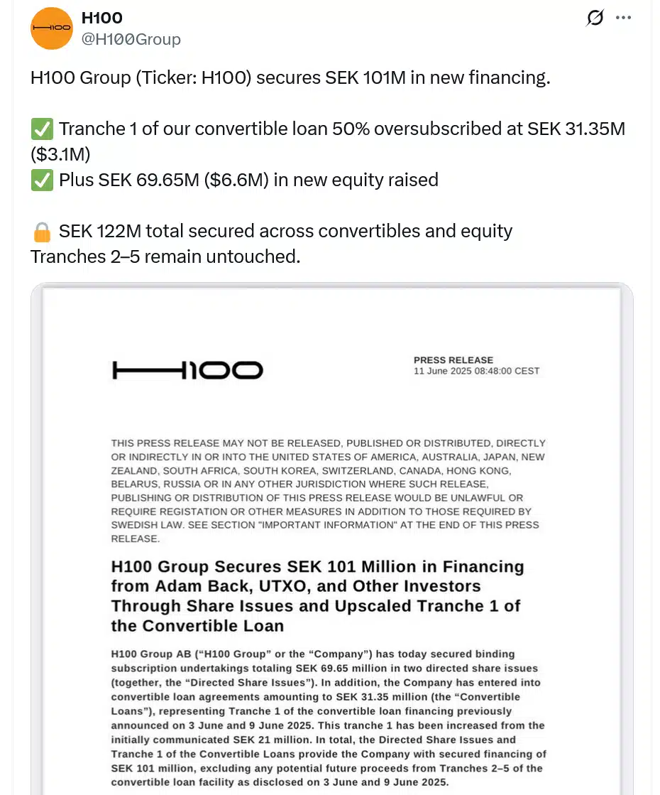 H100 Group tweet