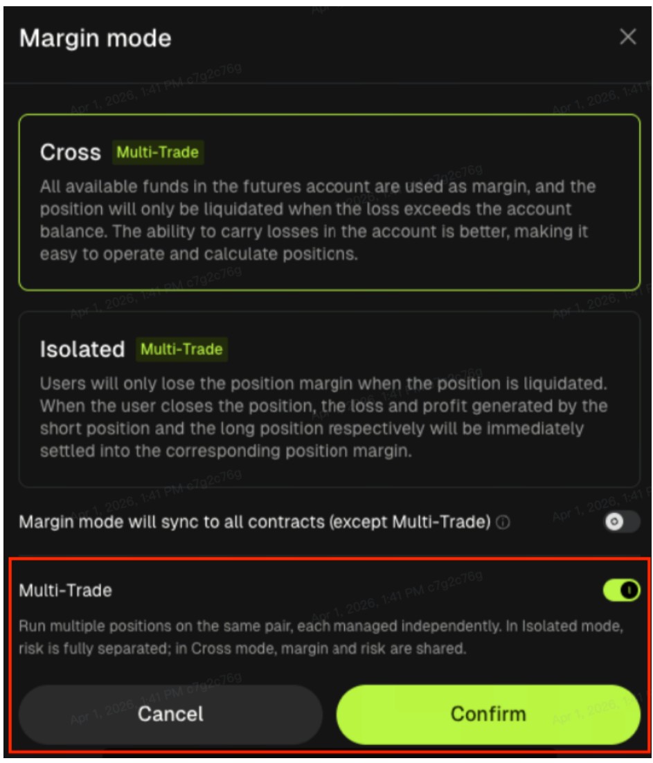 Aktivierung des Multi-Trade-Modus auf der Bitunix Exchange.