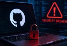 Security breach alert on tech screen