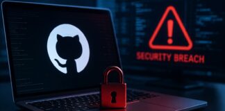 Security breach alert on tech screen