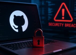 Security breach alert on tech screen