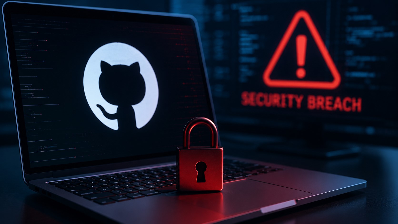 Security breach alert on tech screen