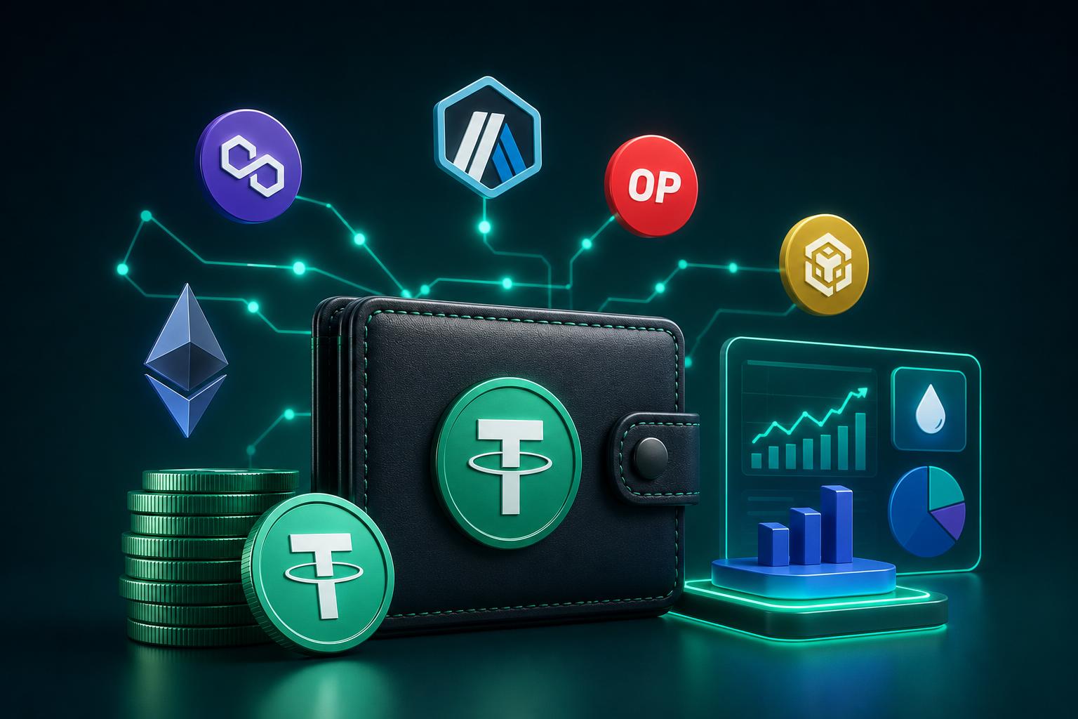 USDT-DeFi-Wallet für Ethereum, Polygon, Arbitrum und weitere Blockchains mit direktem Zugang zu dezentralen Finanzanwendungen.