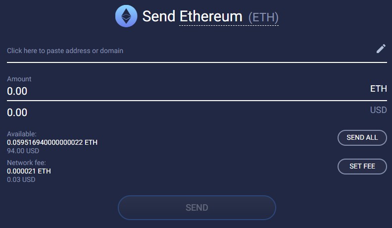 ETH versenden auf Atomic