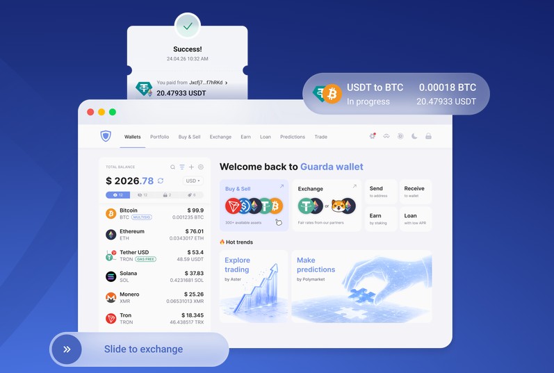 Guarda Desktop Wallet Screenshot von der offiziellen Webseite