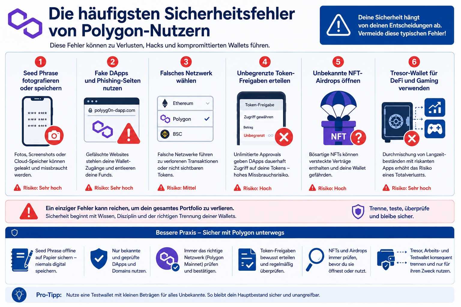 Häufige Sicherheitsfehler bei Polygon Wallets.
