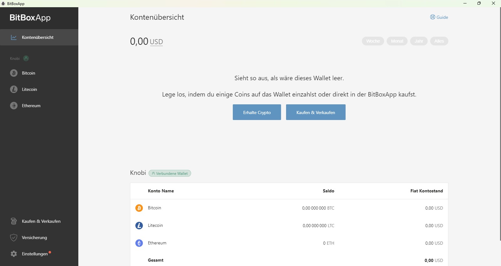 Startübersicht der BitBox App 