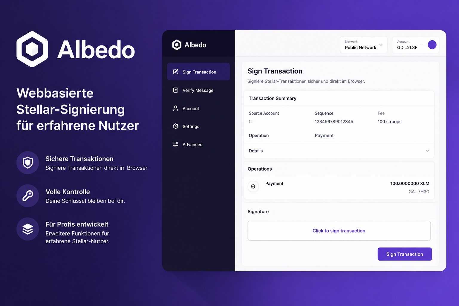 Albedo Wallet Stellar Signierung