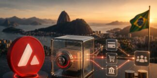 Avalanche startet Zugang zu tokenisierten Kreditkartenforderungen aus Brasilien Avalanche-Logo neben digitalem Tresor und Finanzsymbolen vor der Skyline von Rio de Janeiro.