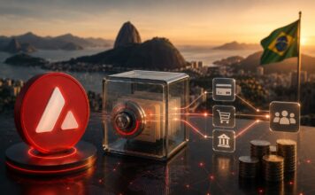 Avalanche startet Zugang zu tokenisierten Kreditkartenforderungen aus Brasilien Avalanche-Logo neben digitalem Tresor und Finanzsymbolen vor der Skyline von Rio de Janeiro.