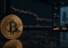 Glassnode: Darum fehlt Bitcoin derzeit die Kraft für eine Rally Bitcoin vor fallendem Kurschart in einem dunklen Handelsraum