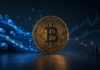 Goldene Bitcoin-Münze vor On-Chain-Datenströmen und Marktcharts