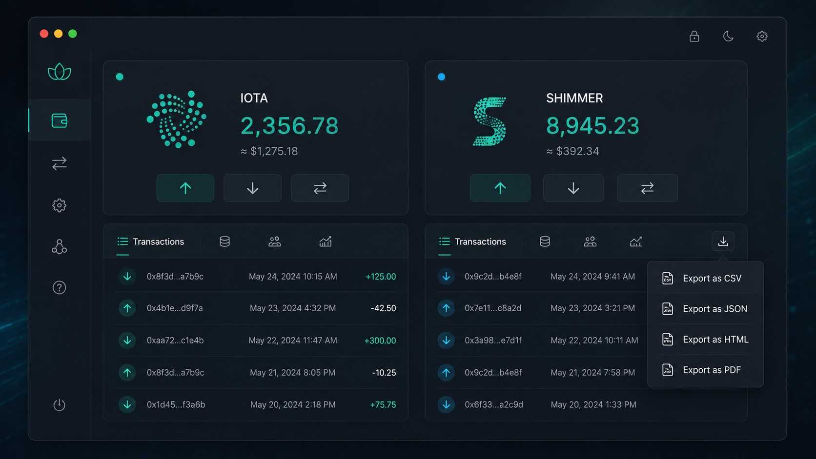 Bloom Wallet Desktop Anwendung IOTA und Shimmer Konten