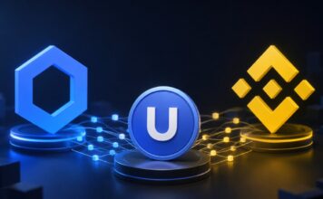 Chainlink wird Infrastrukturpartner für Stablecoin U auf der BNB Chain Chainlink- und BNB-Chain-Logos verbinden den Stablecoin U über eine Cross-Chain-Infrastruktur für DeFi.