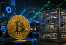 Bitcoin vor einem gefüllten Tresor zur aktuellen Prognose von JPMorgan