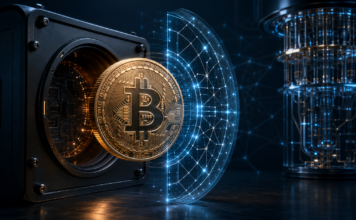 Quantensichere Bitcoin-Migration: BIP-361 macht wichtigen Fortschritt Bitcoin wird durch einen digitalen Schutzschild vor einem Quantencomputer geschützt