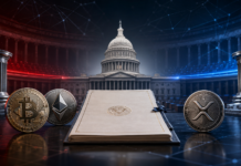 Clarity Act auf der Zielgeraden: Gallego und Tillis arbeiten an neuem Kompromiss US-Kapitol mit Bitcoin, Ethereum und XRP als Symbol für die bevorstehende Abstimmung über den Clarity Act