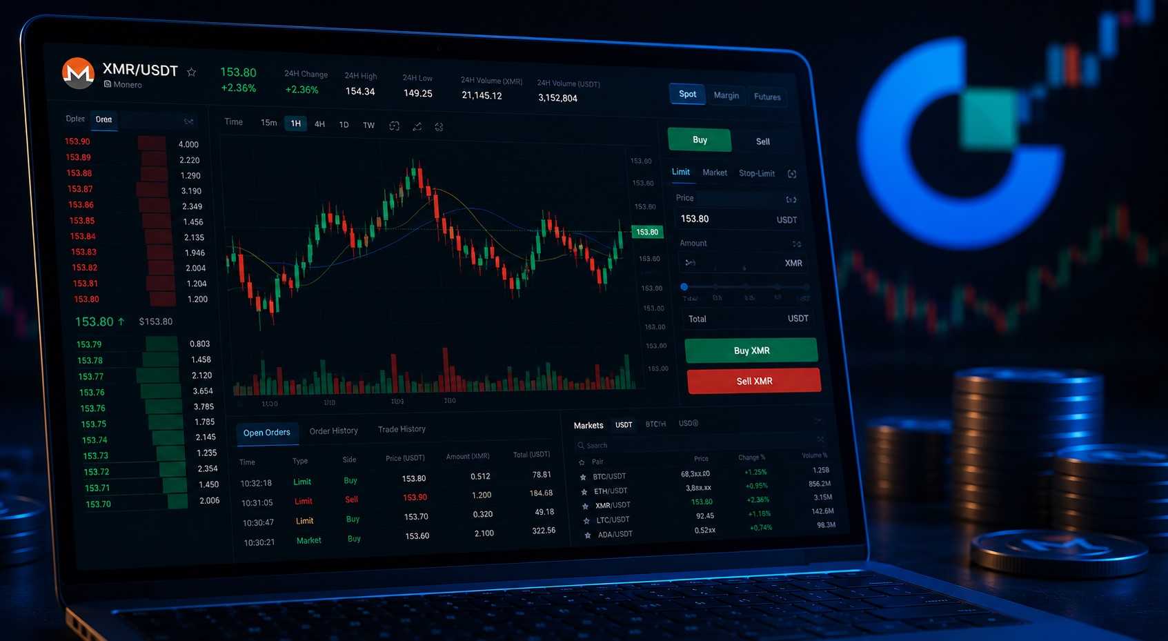 Gate Logo oder XMR/USDT-Handelsoberfläche
