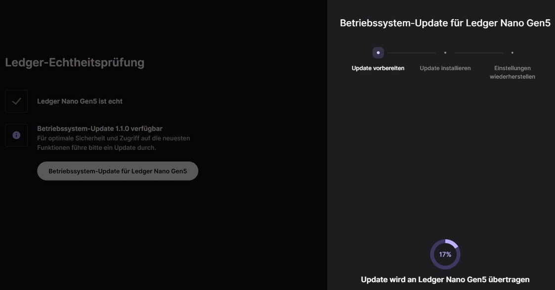 Ledger Nano 5 Echtheitsprüfung und Firmware-Update in Ledger Live