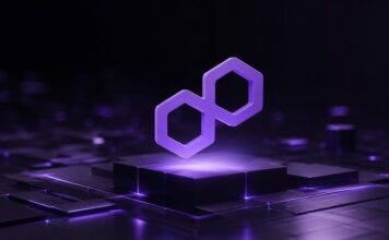 Polygon aktiviert Ithaca-Upgrade: Mainnet soll Netzwerkpausen endgültig verhindern Abstrakte 3D-Darstellung des Polygon-Netzwerks mit schwebendem Polygon-Symbol über einer futuristischen Blockchain-Infrastruktur in violettem Licht.