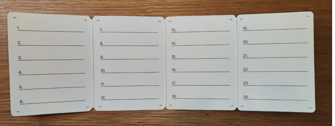 Recovery-Sheet für die 24-Wörter-Seed-Phrase des Ledger Nano 5
