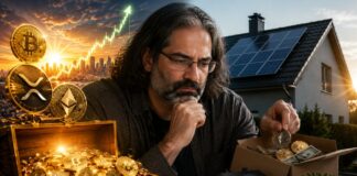 Ripple-CTO: „Bereue XRP- und Bitcoin-Verkauf im Jahr 2012“ David Schwartz blickt nachdenklich auf Kryptowährungen und ein Haus mit Solaranlage – Symbolbild für bereute frühe Verkäufe von XRP, Bitcoin und Ethereum.