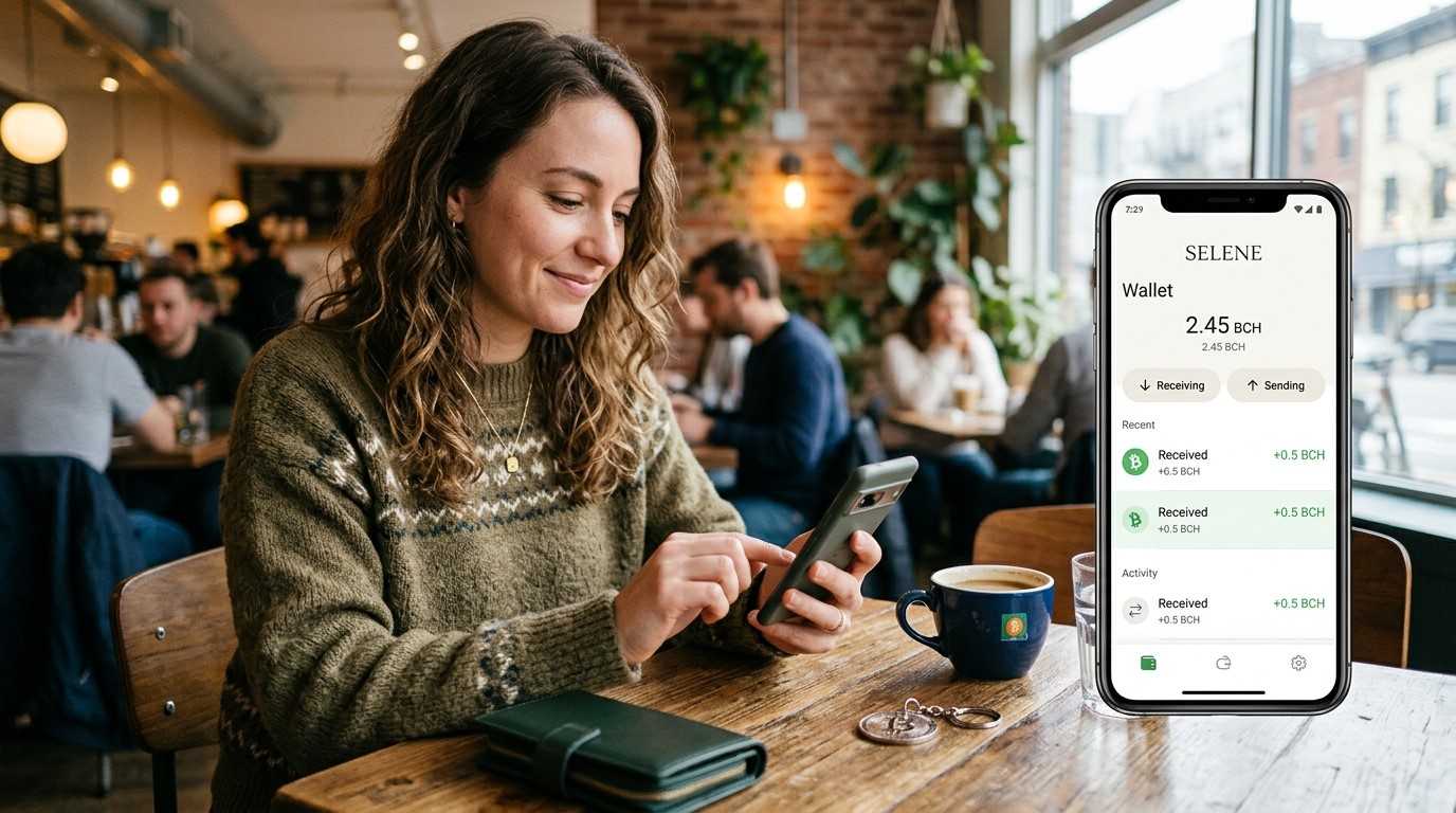 Selene Wallet Bitcoin Cash Applikation im Cafe