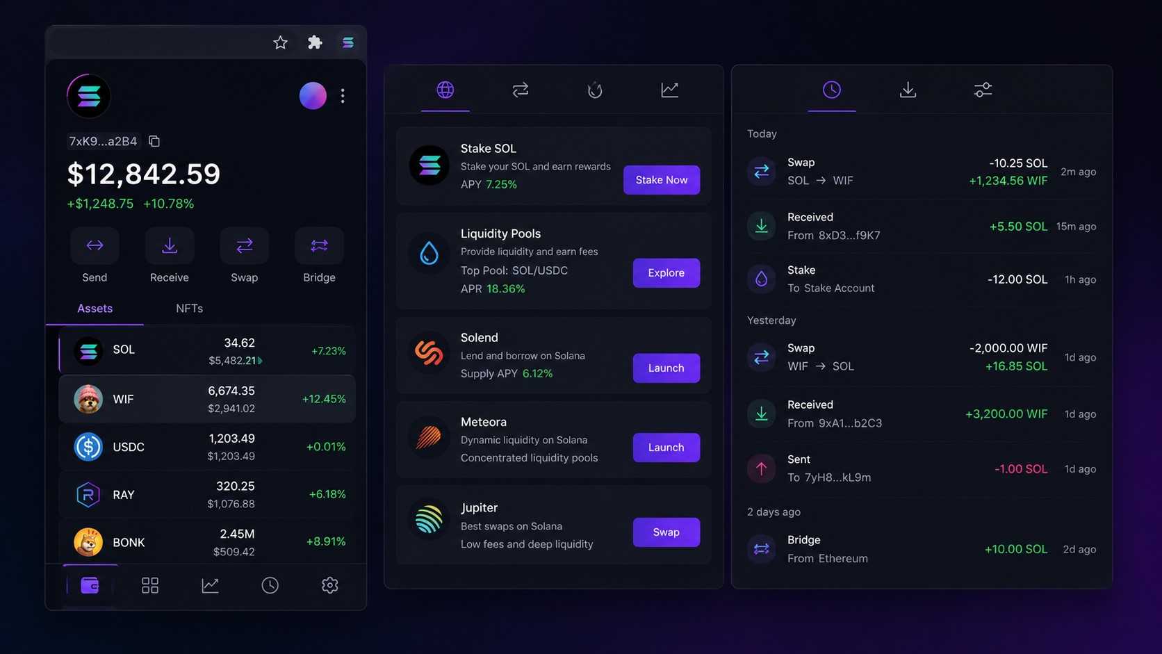 Solong Wallet Browser Erweiterung mit WIF und Solana DeFi
