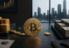 Strategy schafft mehr Flexibilität bei Bitcoin-Käufen und Kapitalallokation Bitcoin-Münzen und US-Dollar symbolisieren Strategys flexiblere Kapitalallokation zwischen BTC und Dollarreserven.