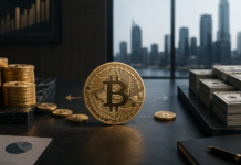 Strategy schafft mehr Flexibilität bei Bitcoin-Käufen und Kapitalallokation Bitcoin-Münzen und US-Dollar symbolisieren Strategys flexiblere Kapitalallokation zwischen BTC und Dollarreserven.