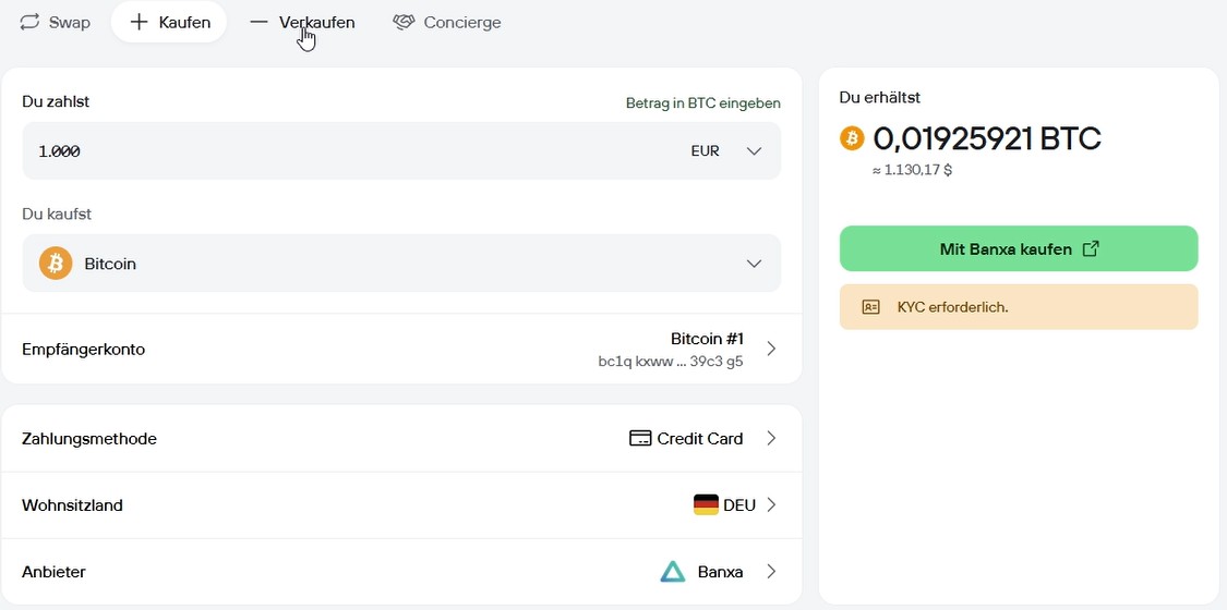 Bitcoin direkt über die Trezor Suite mit Kreditkarte kaufen