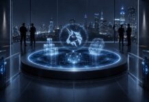 Uniswap baut Infrastruktur für tokenisierte Wertpapiere aus Uniswap-Logo über einem digitalen Liquiditätspool für institutionelle Anleger