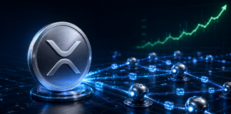 XRP Ledger erlebt Boom bei autonomen KI-Zahlungen XRP-Symbol mit vernetzten KI-Agenten, die autonome Transaktionen über den XRP Ledger ausführen