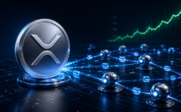 XRP Ledger erlebt Boom bei autonomen KI-Zahlungen XRP-Symbol mit vernetzten KI-Agenten, die autonome Transaktionen über den XRP Ledger ausführen