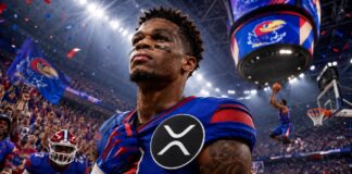 XRP auf Jayhawks-Trikots: Ripple sichert sich Millionenreichweite im US-College-Sport College-Sportler im Stadion mit großem XRP-Logo auf dem Trikot