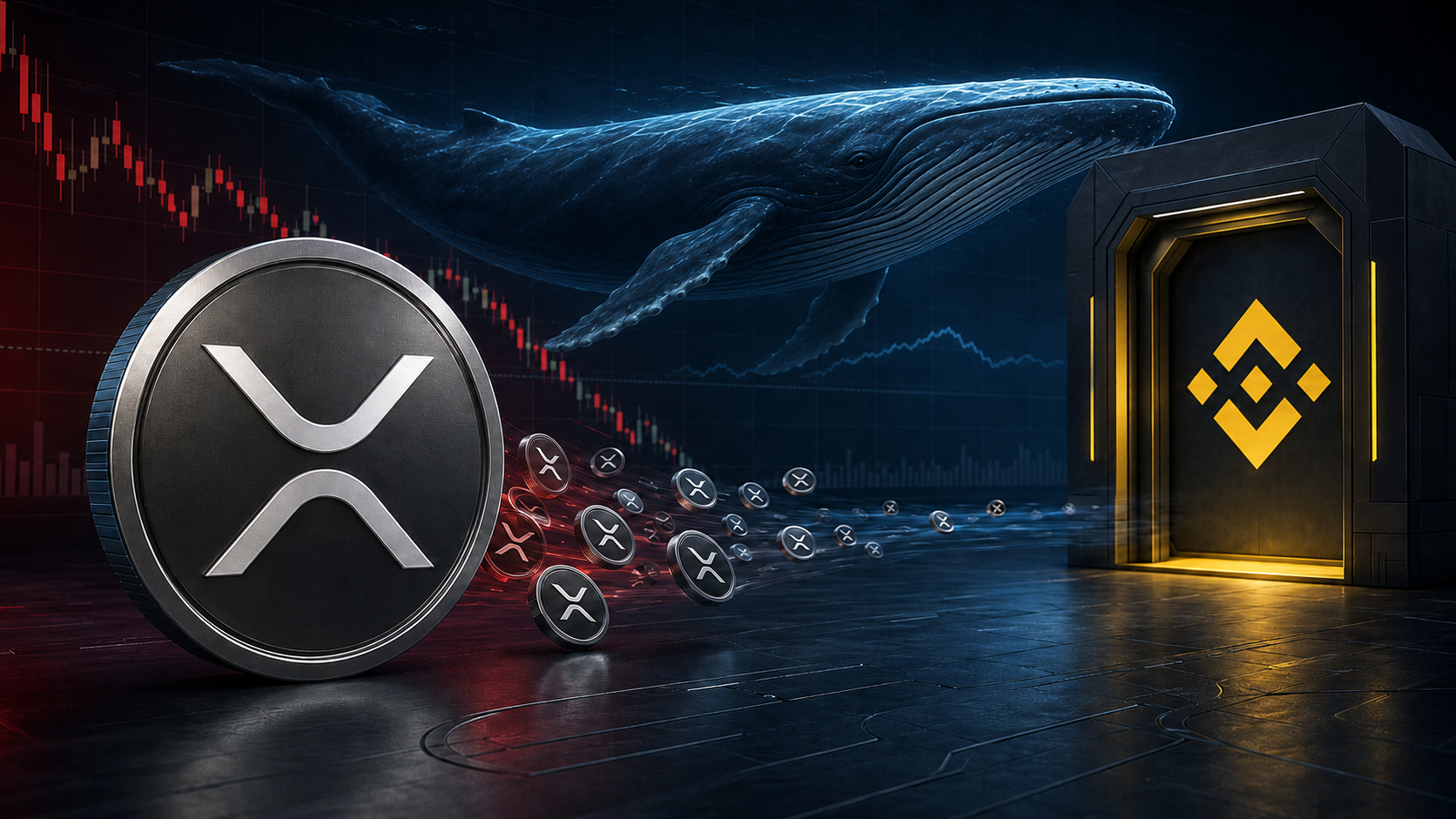 XRP-Wal vor einer digitalen Handelsplattform mit XRP-Coins