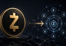 Zcash aktiviert Ironwood: NU6.3 startet bei Block 3.428.143 Alt-Tag: Zcash-Symbol vor einem digitalen Netzwerk mit Schutzschild und Blockchain-Knoten zum Ironwood-Upgrade