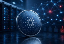 Hoskinson warnt Cardano-Community vor selbst verursachtem Niedergang Cardano-Logo vor einer digitalen Netzwerkinfrastruktur nach dem gescheiterten Blockfrost-Finanzierungsantrag