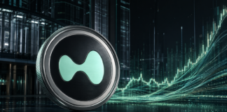 HYPE-Coin von Hyperliquid vor einem steigenden Kurschart