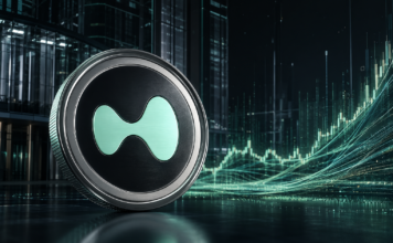 HYPE-Coin von Hyperliquid vor einem steigenden Kurschart