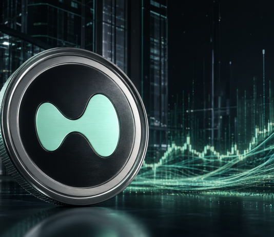 HYPE-Coin von Hyperliquid vor einem steigenden Kurschart