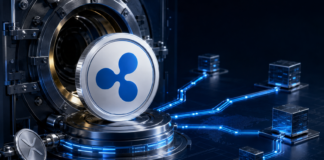 RLUSD- und XRP-Coins vor einer institutionellen Minting-Infrastruktur mit mehreren Blockchain-Verbindungen