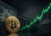 Analyst: Anleiherückkäufe können Bitcoin Kurs auf 180.000 USD treiben Bitcoin vor steigendem Kurschart mit US-Staatsanleihen im Hintergrund