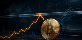Bitcoin zurück über 80.000 US-Dollar: Darauf kommt es jetzt an Bitcoin-Münze vor einem Kurschart, der an einer Widerstandszone nach unten abdreht
