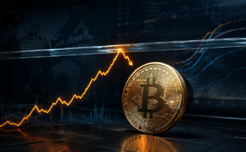 Bitcoin zurück über 80.000 US-Dollar: Darauf kommt es jetzt an Bitcoin-Münze vor einem Kurschart, der an einer Widerstandszone nach unten abdreht