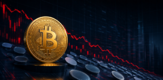 Studie: Bitcoin outperformt 98,3% aller Altcoins nach 2 Jahren Goldene Bitcoin-Münze vor zahlreichen fallenden Altcoins und einem roten Abwärtstrend