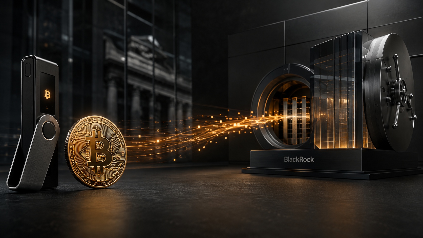 Bitcoin wandert von einer Hardware-Wallet in eine institutionelle BlackRock-Verwahrungsstruktur.