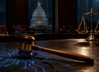 US-Kapitol und SEC-Symbolik veranschaulichen die stockenden Verhandlungen über den CLARITY Act.