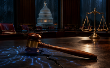 US-Kapitol und SEC-Symbolik veranschaulichen die stockenden Verhandlungen über den CLARITY Act.
