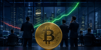 Bitcoin vor institutionellen Händlern, während ein steigender Kursverlauf den Wechsel der CME-Hedgefonds auf netto long symbolisiert.